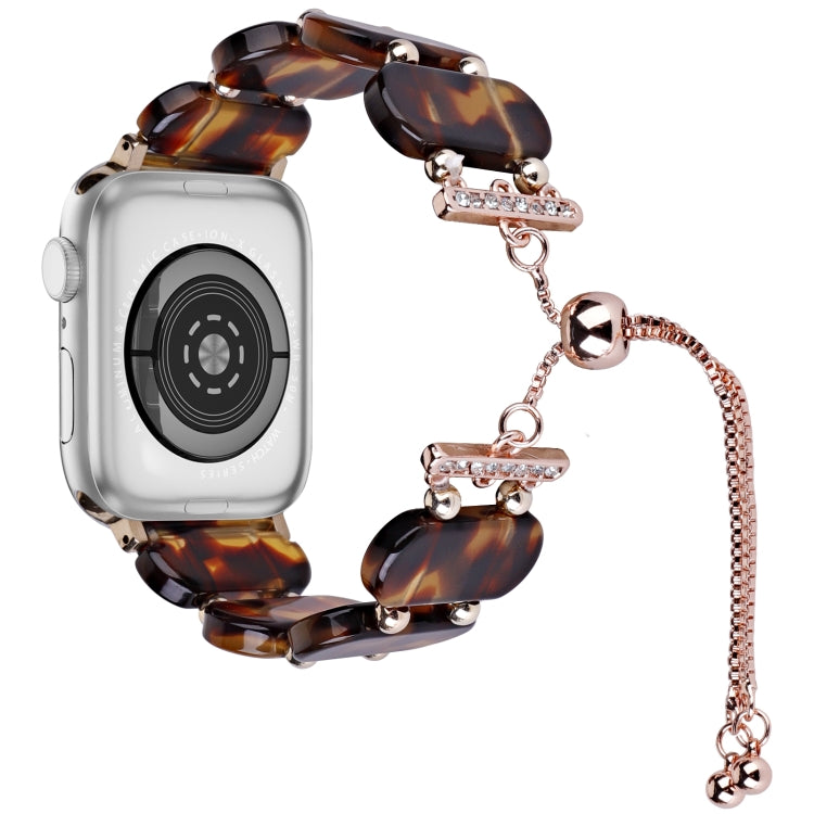 For Apple Watch SE 44mm Resin Retractable Chain Watch Band(Tortoiseshell)
