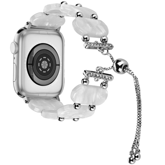 For Apple Watch Series 2 42mm Resin Retractable Chain Watch Band(Pearl White)