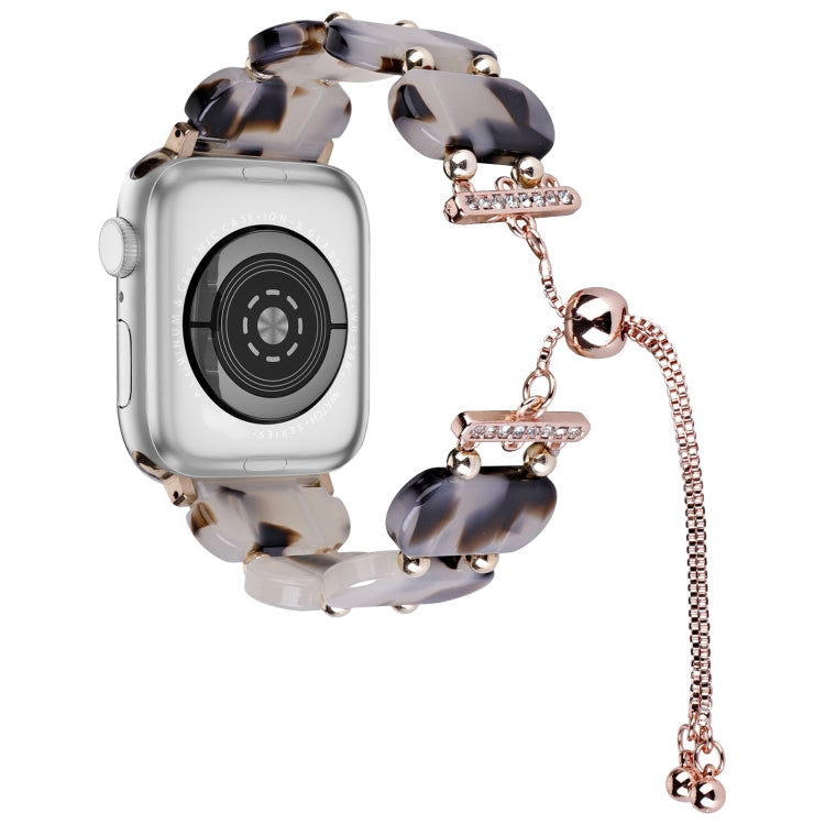 For Apple Watch 42mm Resin Retractable Chain Watch Band(Brown White)
