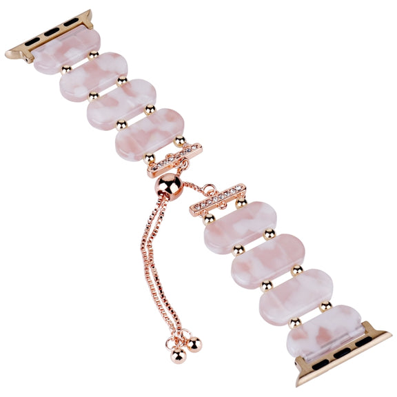 For Apple Watch 42mm Resin Retractable Chain Watch Band(Pink Flower)
