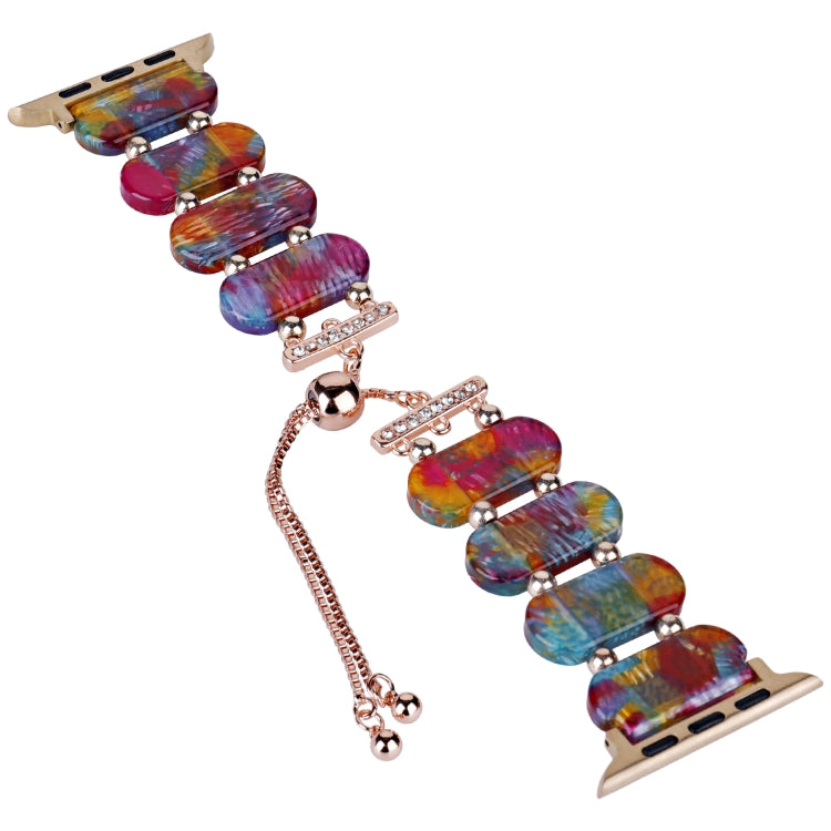 For Apple Watch 42mm Resin Retractable Chain Watch Band(Pearlescent Rainbow)