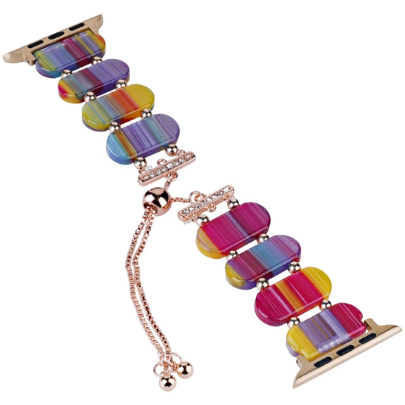 For Apple Watch 38mm Resin Retractable Chain Watch Band(Rainbow)