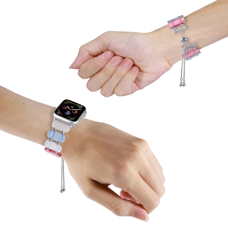 For Apple Watch 42mm Resin Retractable Chain Watch Band(Ice Blue)