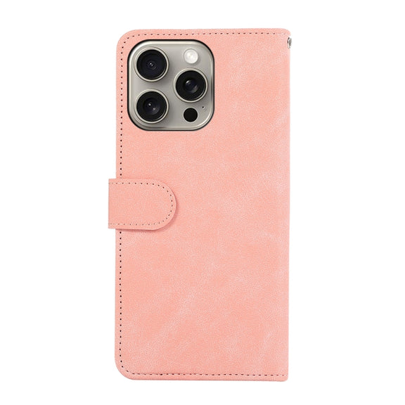 For iPhone 16 Pro Max ABEEL Color Block Magnetic RFID Leather Phone Case(Pink-Cyan)