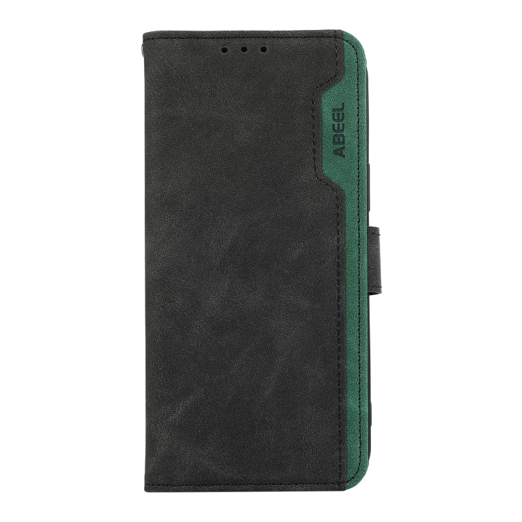 For iPhone 16 Plus ABEEL Color Block Magnetic RFID Leather Phone Case(Black-Green)