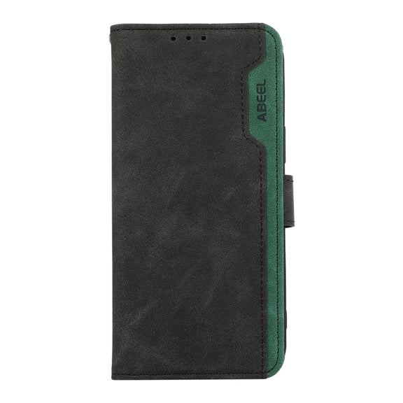 For iPhone 16 Plus ABEEL Color Block Magnetic RFID Leather Phone Case(Black-Green)