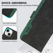 For iPhone 16 Plus ABEEL Color Block Magnetic RFID Leather Phone Case(Black-Green)