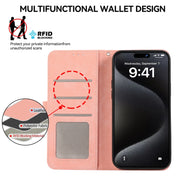 For iPhone 16 ABEEL Color Block Magnetic RFID Leather Phone Case(Pink-Cyan)