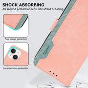 For iPhone 16 ABEEL Color Block Magnetic RFID Leather Phone Case(Pink-Cyan)
