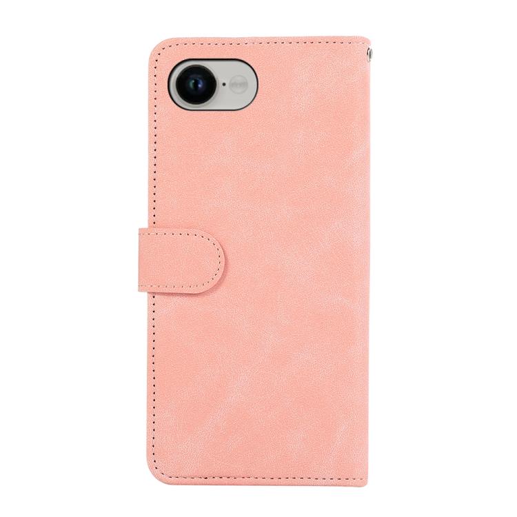 For iPhone 16e ABEEL Color Block Magnetic RFID Leather Phone Case(Pink-Cyan)