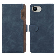 For iPhone 16e ABEEL Color Block Magnetic RFID Leather Phone Case(Blue-Brown)