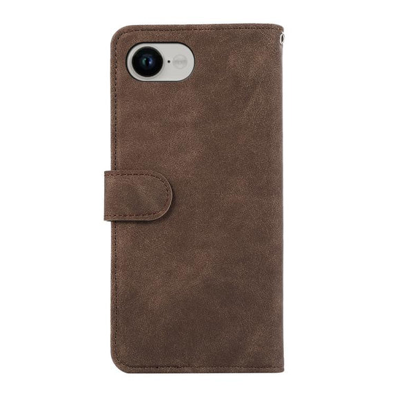 For iPhone 16e ABEEL Color Block Magnetic RFID Leather Phone Case(Brown-Blue)