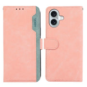 For iPhone 17 ABEEL Color Block Magnetic RFID Leather Phone Case(Pink-Cyan)