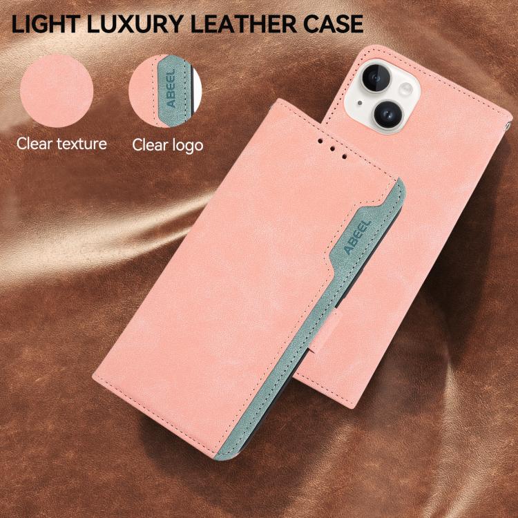 For iPhone 17 ABEEL Color Block Magnetic RFID Leather Phone Case(Pink-Cyan)