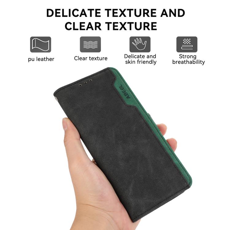 For iPhone 17 ABEEL Color Block Magnetic RFID Leather Phone Case(Black-Green)