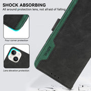 For iPhone 17 ABEEL Color Block Magnetic RFID Leather Phone Case(Black-Green)