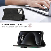 For iPhone 17 ABEEL Color Block Magnetic RFID Leather Phone Case(Black-Green)