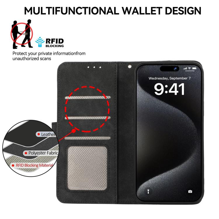For iPhone 17 ABEEL Color Block Magnetic RFID Leather Phone Case(Black-Green)