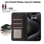 For iPhone 17 ABEEL Color Block Magnetic RFID Leather Phone Case(Black-Green)