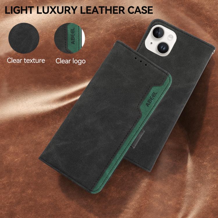 For iPhone 17 ABEEL Color Block Magnetic RFID Leather Phone Case(Black-Green)
