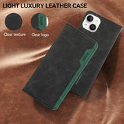 For iPhone 17 ABEEL Color Block Magnetic RFID Leather Phone Case(Black-Green)