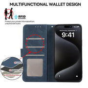For iPhone 17 ABEEL Color Block Magnetic RFID Leather Phone Case(Blue-Brown)