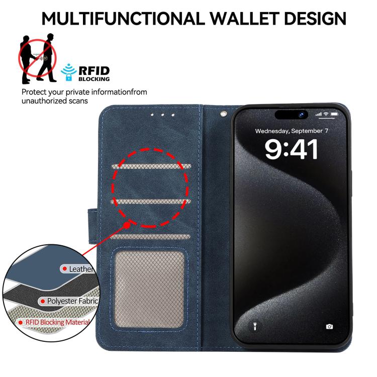 For iPhone 17 ABEEL Color Block Magnetic RFID Leather Phone Case(Blue-Brown)