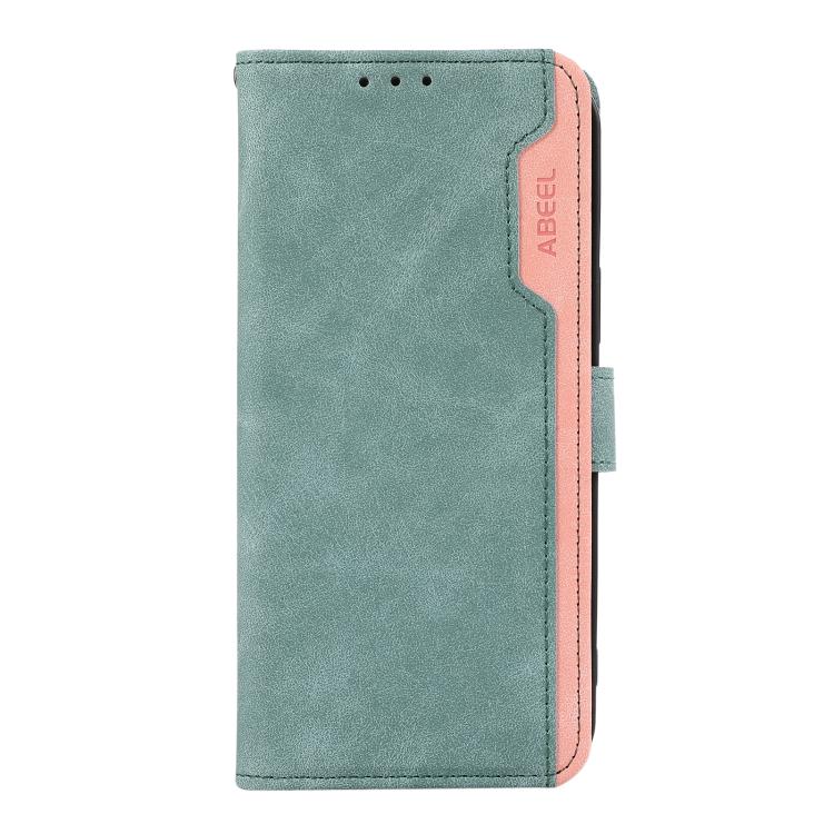 For iPhone 17 ABEEL Color Block Magnetic RFID Leather Phone Case(Cyan-Pink)