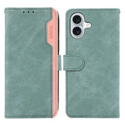 For iPhone 17 ABEEL Color Block Magnetic RFID Leather Phone Case(Cyan-Pink)