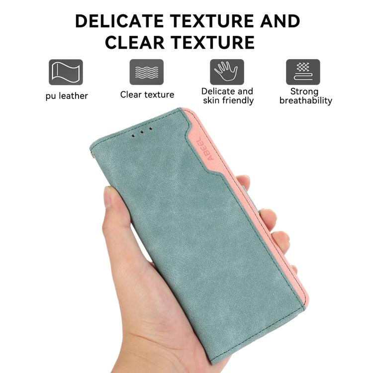 For iPhone 17 ABEEL Color Block Magnetic RFID Leather Phone Case(Cyan-Pink)