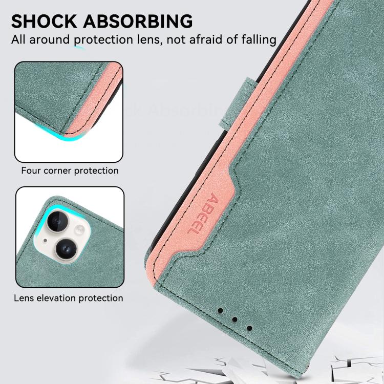 For iPhone 17 ABEEL Color Block Magnetic RFID Leather Phone Case(Cyan-Pink)