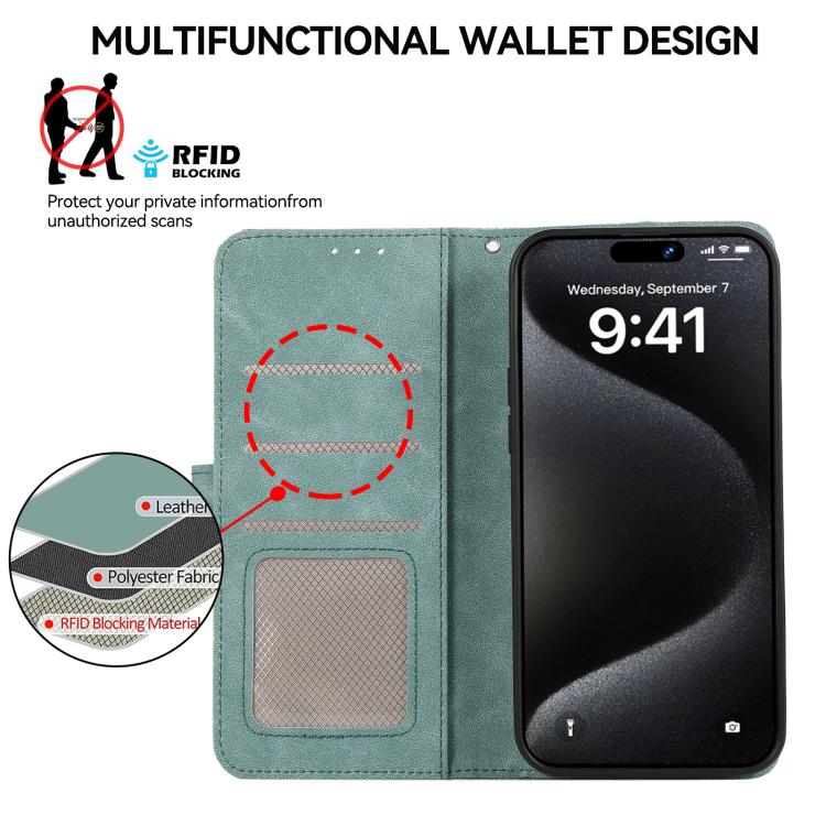 For iPhone 17 ABEEL Color Block Magnetic RFID Leather Phone Case(Cyan-Pink)
