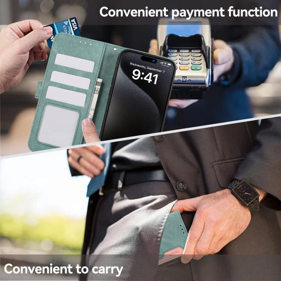 For iPhone 17 ABEEL Color Block Magnetic RFID Leather Phone Case(Cyan-Pink)