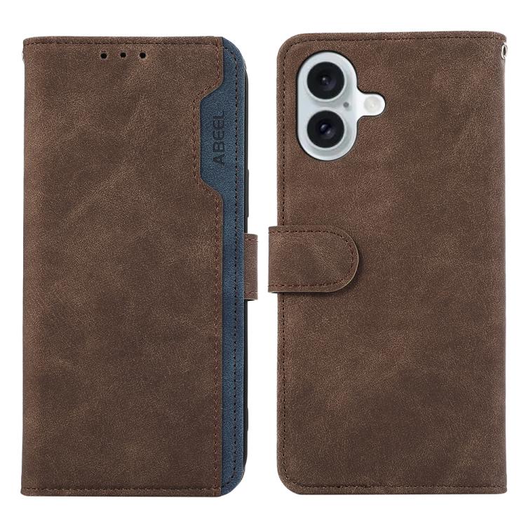 For iPhone 17 ABEEL Color Block Magnetic RFID Leather Phone Case(Brown-Blue)