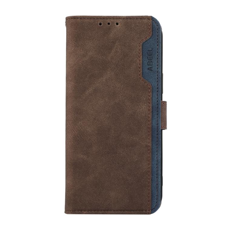 For iPhone 17 ABEEL Color Block Magnetic RFID Leather Phone Case(Brown-Blue)