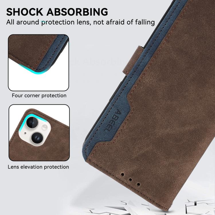 For iPhone 17 ABEEL Color Block Magnetic RFID Leather Phone Case(Brown-Blue)