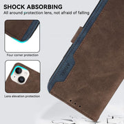 For iPhone 17 ABEEL Color Block Magnetic RFID Leather Phone Case(Brown-Blue)