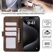 For iPhone 17 ABEEL Color Block Magnetic RFID Leather Phone Case(Brown-Blue)