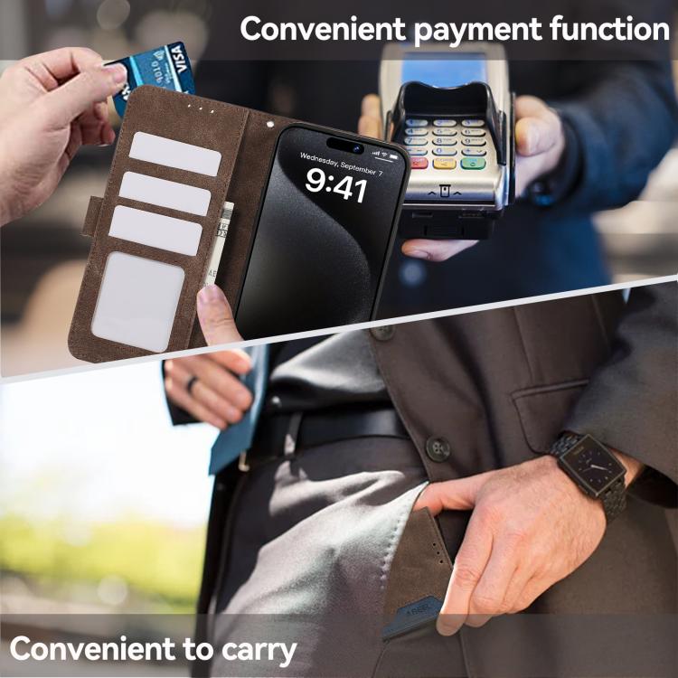 For iPhone 17 ABEEL Color Block Magnetic RFID Leather Phone Case(Brown-Blue)