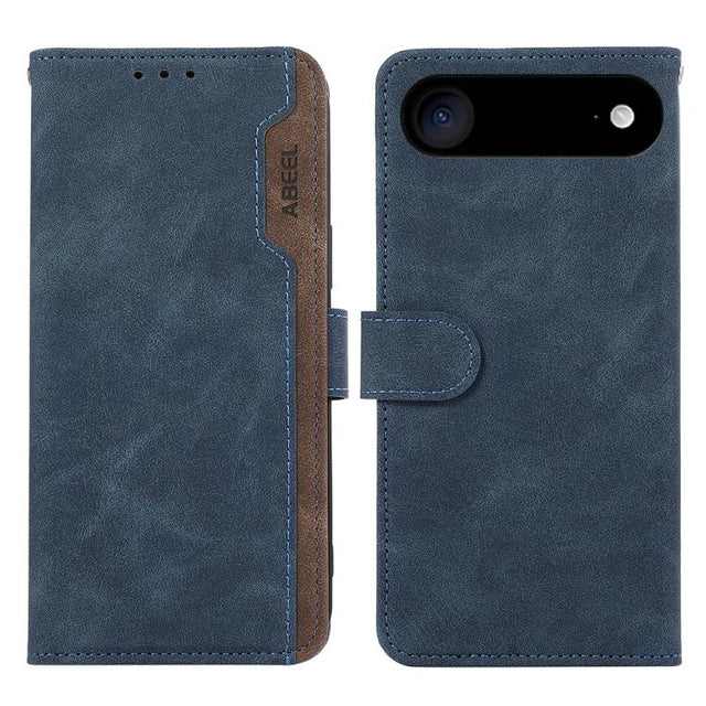 For iPhone 17 Air ABEEL Color Block Magnetic RFID Leather Phone Case(Blue-Brown)