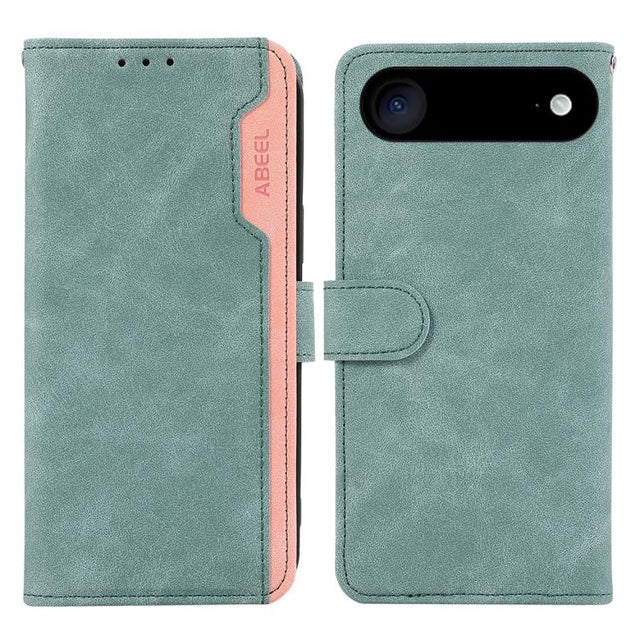 For iPhone 17 Air ABEEL Color Block Magnetic RFID Leather Phone Case(Cyan-Pink)