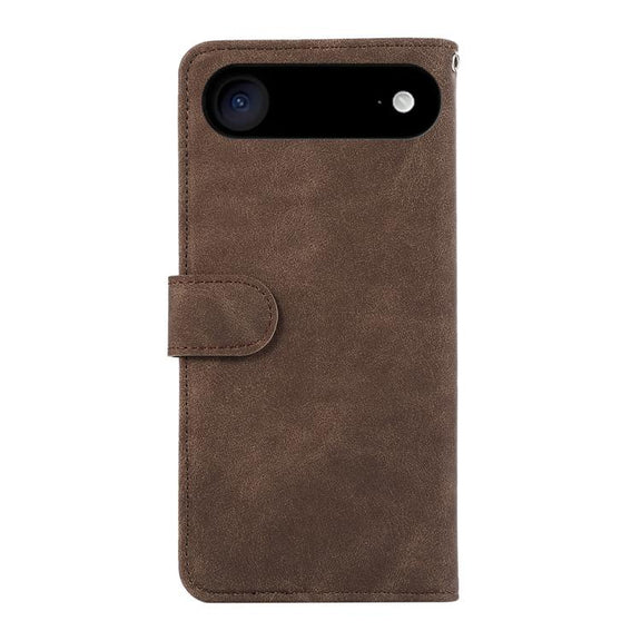 For iPhone 17 Air ABEEL Color Block Magnetic RFID Leather Phone Case(Brown-Blue)