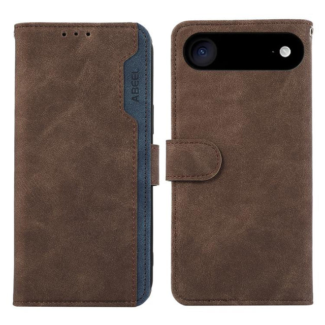 For iPhone 17 Air ABEEL Color Block Magnetic RFID Leather Phone Case(Brown-Blue)
