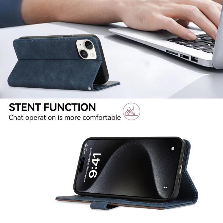 For iPhone 17 Pro ABEEL Color Block Magnetic RFID Leather Phone Case(Blue-Brown)
