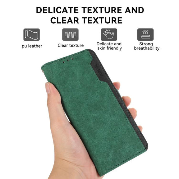 For iPhone 17 Pro ABEEL Color Block Magnetic RFID Leather Phone Case(Green-Black)
