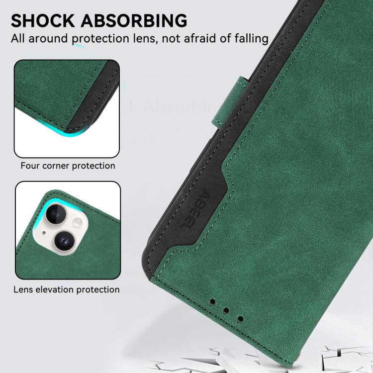 For iPhone 17 Pro ABEEL Color Block Magnetic RFID Leather Phone Case(Green-Black)