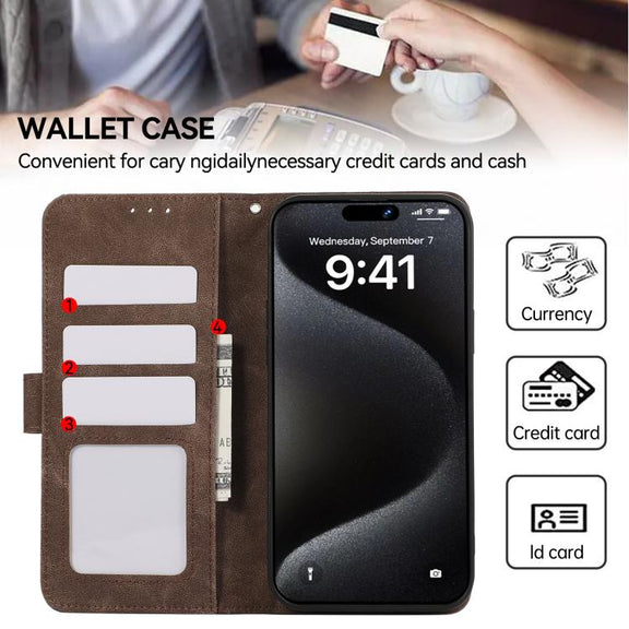 For iPhone 17 Pro ABEEL Color Block Magnetic RFID Leather Phone Case(Brown-Blue)