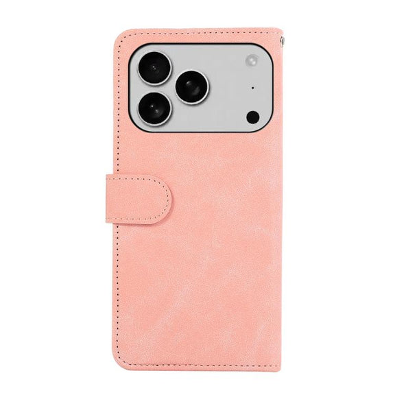 For iPhone 17 Pro Max ABEEL Color Block Magnetic RFID Leather Phone Case(Pink-Cyan)