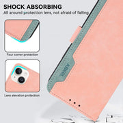 For iPhone 17 Pro Max ABEEL Color Block Magnetic RFID Leather Phone Case(Pink-Cyan)