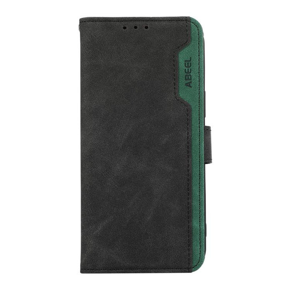 For iPhone 17 Pro Max ABEEL Color Block Magnetic RFID Leather Phone Case(Black-Green)